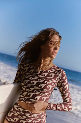 Brown Long Sleeved Bikini Surf Top