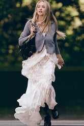 White Semi-Sheer Lace Midi Skirt