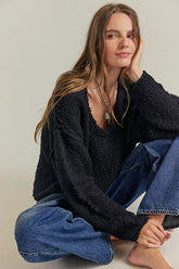Black Drop Shoulder Knit Sweater