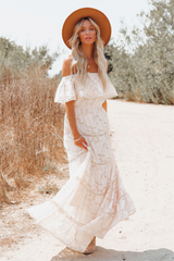 Above The Clouds Off The Shoulder Maxi Dress
