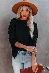 Black Ribbed Knit Sleeves Sweater