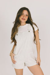 White Striped Shorts Overalls