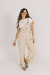 Beige Wide-Lege Overalls