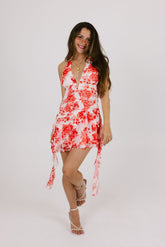 Orange Floral Halter Mini Dress