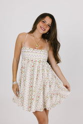 Beige Floral Slip Mini Dress