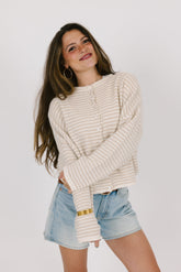 Cream Striped Knit Cardigan