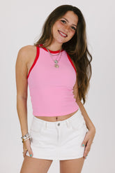 Pink Knit Contrast Tank