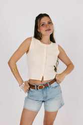 Beige Knit Buttoned Tank Top