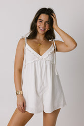 White Shoulder Tie Rompers