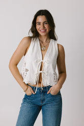 White Front Tie Tank Top