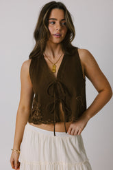 Brown Front-Tie Tank Top