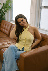 Yellow Buttoned Crossover Top