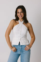 White Crossover Halter Top