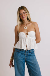 White Bandeau Front-Tie Top