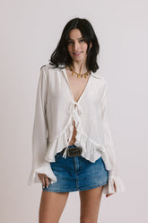 White Ruffled Front-Tie Top
