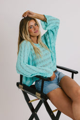 Aqua Crochet Knit Top