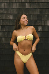 Yellow Solid Bandeau Bikini Sets