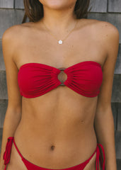 Red Solid Bandeau Bikini Sets