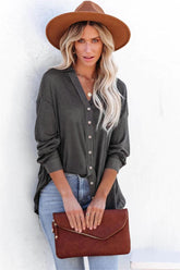 Alexie Button Down Ribbed Knit Top - Charcoal