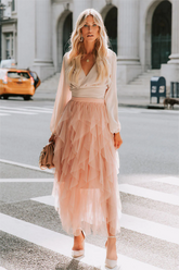 Allegro Ruffle Tulle Midi Skirt - Mauve