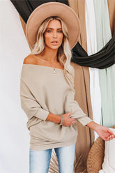 Khaki Off Shoulder Knit Sweater