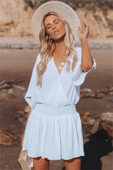 Always A Good Time Cotton Smocked Drape Dress - White