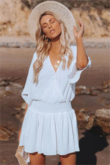 White Always A Good Time Cotton Smocked Drape Dress - White