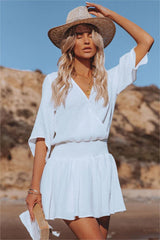 White Always A Good Time Cotton Smocked Drape Dress - White