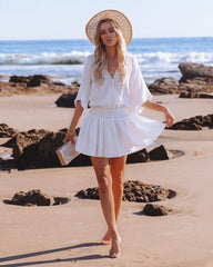 White Always A Good Time Cotton Smocked Drape Dress - White