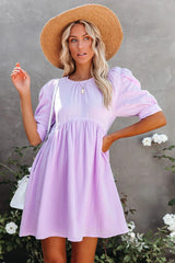 Lavender Amber Cotton Pocketed Puff Sleeve Dress