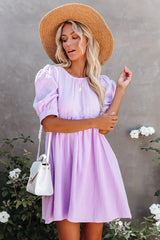Lavender Amber Cotton Pocketed Puff Sleeve Dress