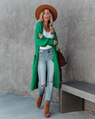Green Ribbed Knit Long Cardigan