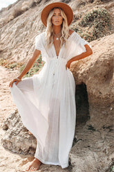 Anika Pocketed Button Down Ruffle Maxi Dress - Marshmallow