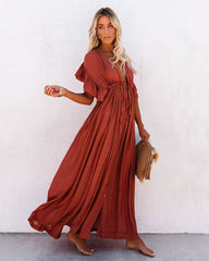 Anika Pocketed Button Down Ruffle Maxi Dress - Terracotta