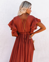Borwn Anika Pocketed Button Down Ruffle Maxi Dress