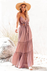 April Rain Pocketed Cutout Maxi Dress - Dusty Mauve
