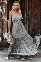 April Rain Pocketed Cutout Maxi Dress - Silver Olive