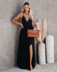 Black Archer Pocketed Lace Eyelet Maxi Dress