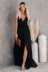 Black Archer Pocketed Lace Eyelet Maxi Dress