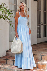 Blue At Sea Cotton Blend Smocked Maxi Dress - Blue