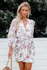 Avant Floral Balloon Sleeve Chiffon Wrap Dress
