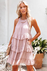 Baise Pocketed Tiered Mini Dress - Mauve