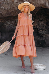 Ballard Cotton Blend Pocketed Tiered Midi Dress - Papaya