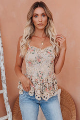 Beaufort Floral Eyelet Peplum Tank