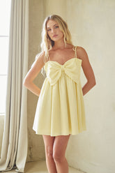 Yellow Front Bow Tie Mini Dress