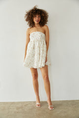 Yellow Floral Strapless Babydoll Mini Dress