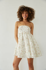 Yellow Floral Strapless Babydoll Mini Dress