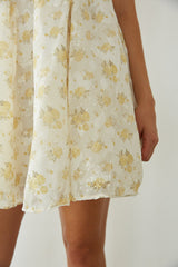 Yellow Floral Strapless Babydoll Mini Dress