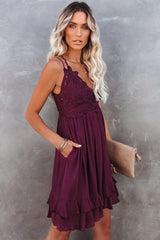 Best Of My Love Pocketed Lace Ruffle Dress - Plum
