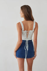 Lace Trim Floral Corset Top